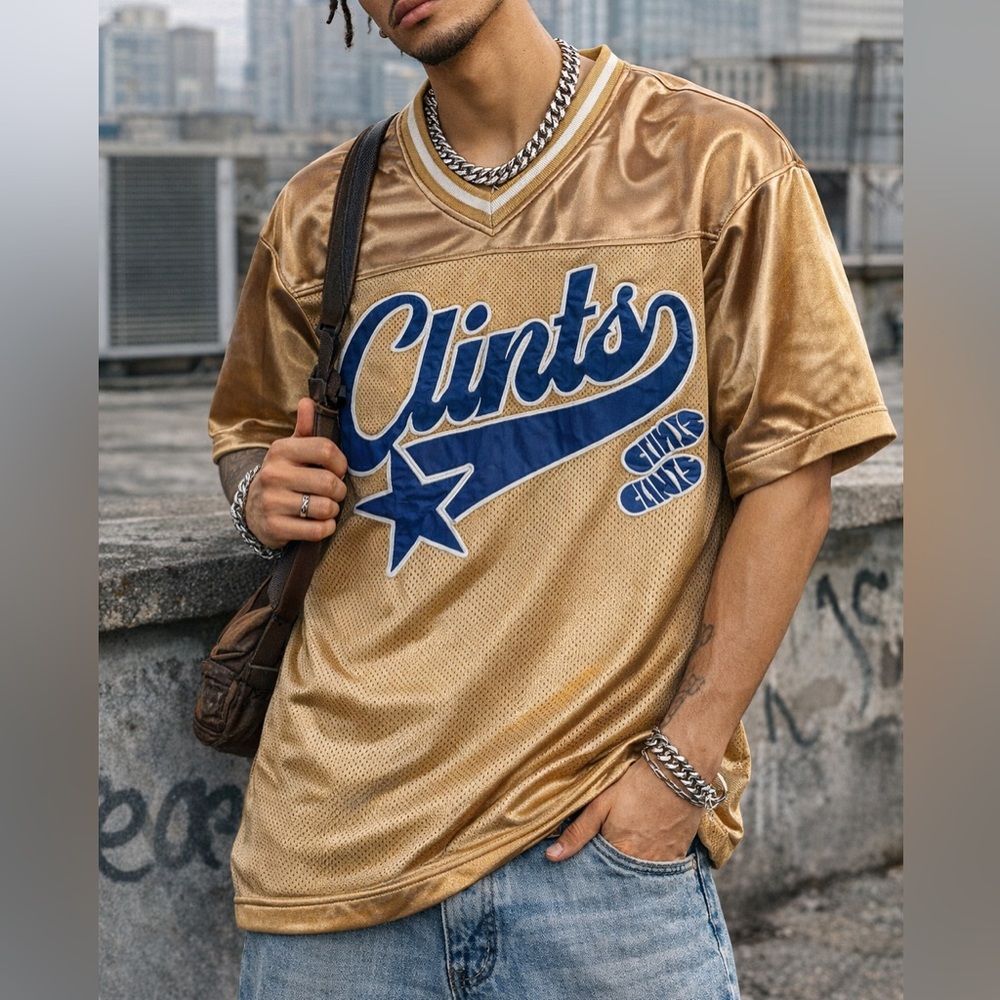 Rare Clints Inc Step‎ Correct Mesh Jersey Gold Size L UK Streetwear